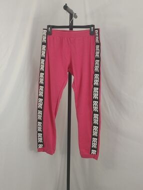 bebe Pink Logo Stripe Lounge Pants Womens Large Sleepwear Stretch